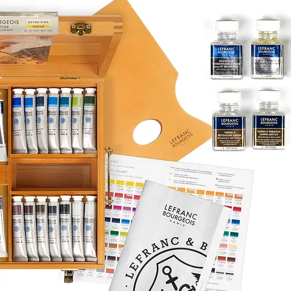 L&B Fine Set pictură în ulei - Prestige box : 28x20 ml + 4x75 ml + 2x60 ml + accesorii, cutie din lemn