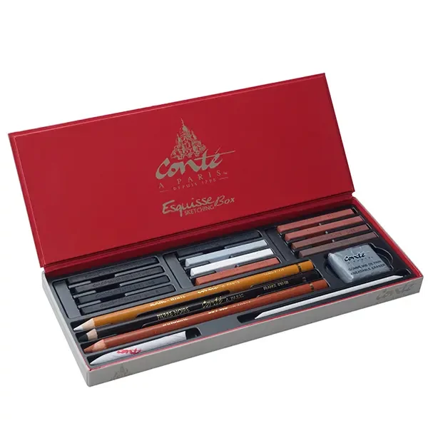 Set creioane și cărbune Conté pentru schițat - Sketching box, 18 buc