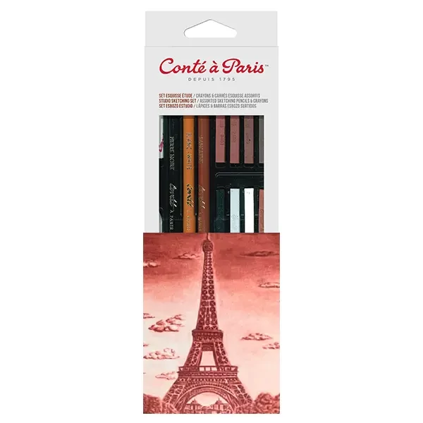 Set creioane și cărbune Conté pentru schițat - Sketching set, 18 buc