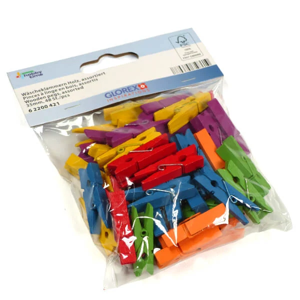 Cleme lemn , 35 mm - mix de culori, 48 buc
