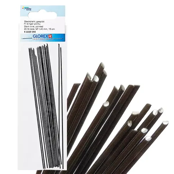 Ceară, ac de flori, sârmă cu vârf ascuțit  - 1,4 mm, 15 cm, 20 bucăți - negru