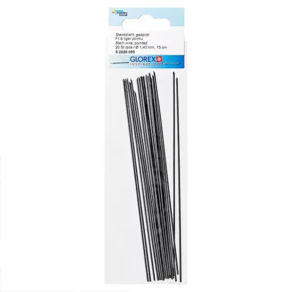 Ceară, ac de flori, sârmă cu vârf ascuțit  - 1,4 mm, 15 cm, 20 bucăți - negru