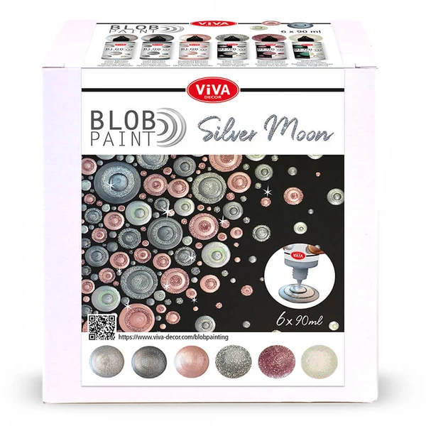 Set culori pentru pictare în puncte, Blob paint, 6x90 ml - Silver moon