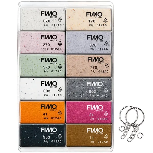 Set Plastilină care se întărește la coacere  FIMO Effect Color Pack, 12x25 g - Boho, cu inele pentru chei