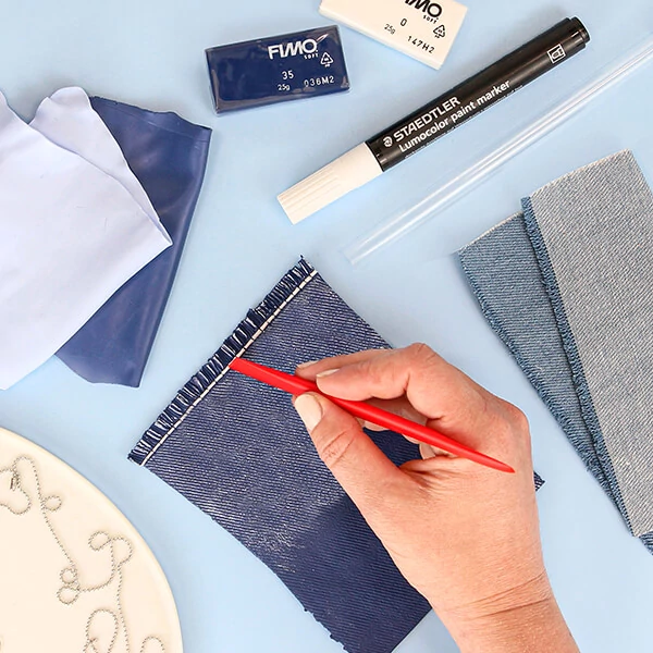 Set plastilină Fimo Soft care se întărește  la coacere, 4x25 g - Design blugi, design denim