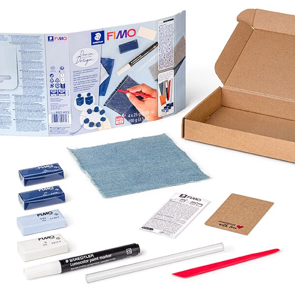 Set plastilină Fimo Soft care se întărește  la coacere, 4x25 g - Design blugi, design denim