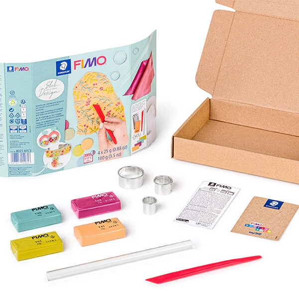 Set plastilină Fimo Soft care se întărește  la coacere, 4x25 g - Lap design, Slab Design
