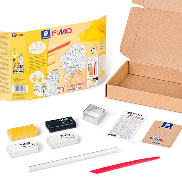 Set Plastilină care se întărește la coacere  Efect Fimo, 4x25 g - design marmura, Marble Design