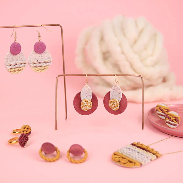 Set Plastilină care se întărește la coacere  Efect Fimo, 4x25 g - design de tricotat, Design Knit and Braid