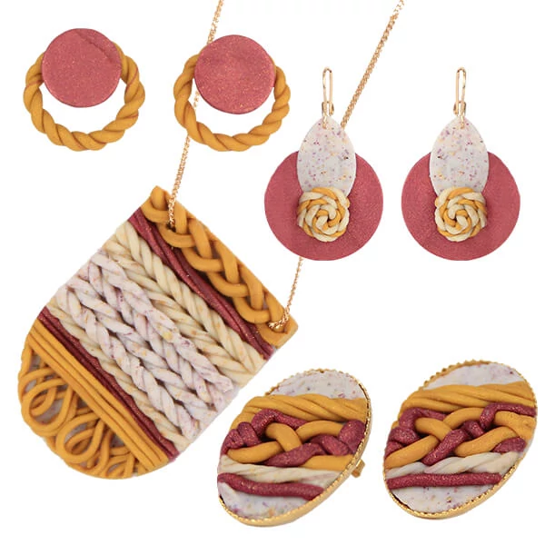 Set Plastilină care se întărește la coacere  Efect Fimo, 4x25 g - design de tricotat, Design Knit and Braid