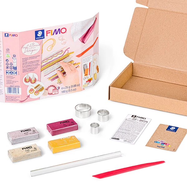 Set Plastilină care se întărește la coacere  Efect Fimo, 4x25 g - design de tricotat, Design Knit and Braid