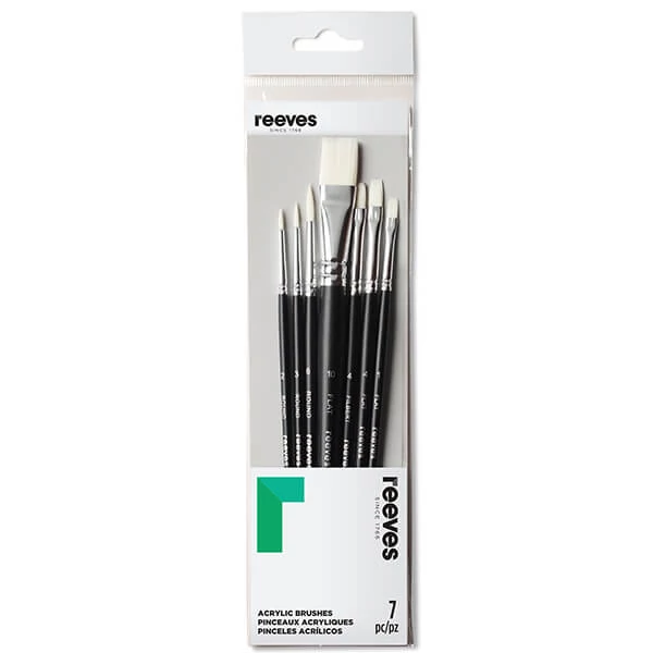 Reeves set pensule, sintetice plate și rotunde albe - 7 buc (1-10)