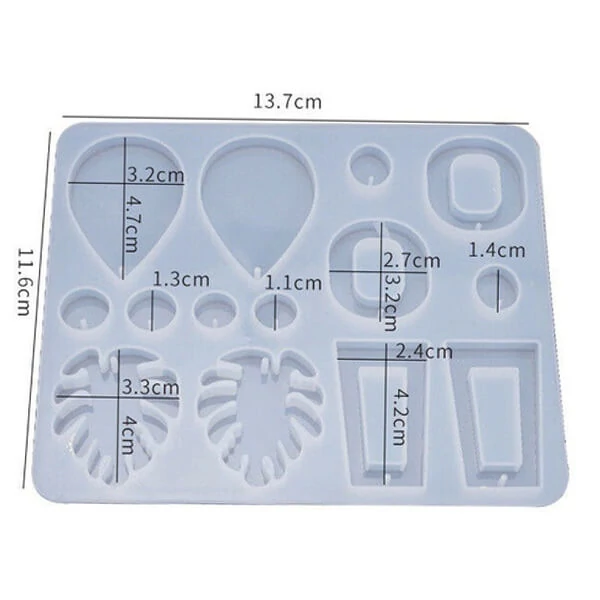 Turnare din silicon și matriță de presare pentru rășină sintetică, Fimo - cercei plati, cu picături de frunze-geometrice, 7 tipuri