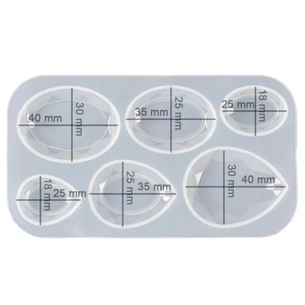 Formă din silicon pentru rășină sintetică- pandantiv plat, oval-picătură, lustruită, mărimea 3-3