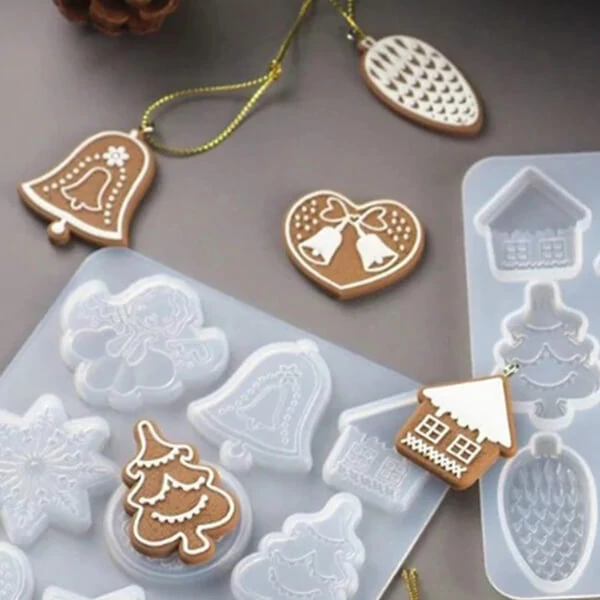 Matriță de turnare și presare din silicon pentru rășină sintetică, Fimo - decorațiuni plate de Crăciun, 9 tipuri