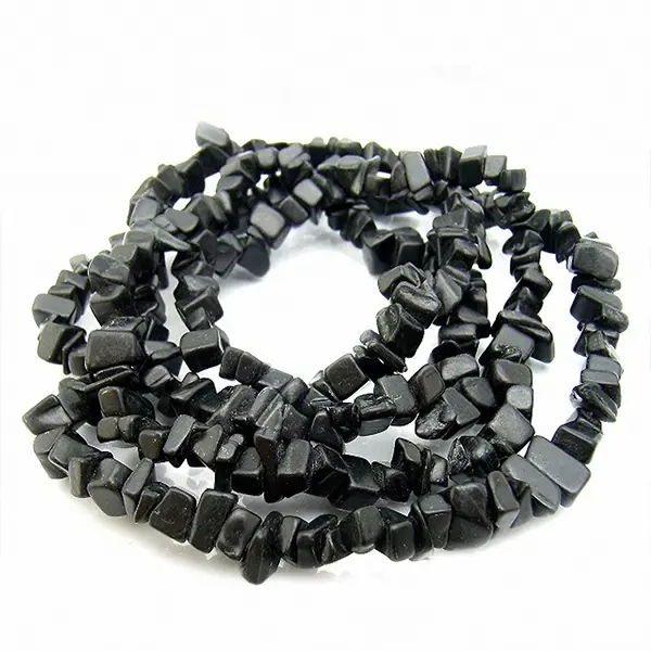 Perle din minerale, chips - Onyx obsidian, 8-12 mm, 1 șir