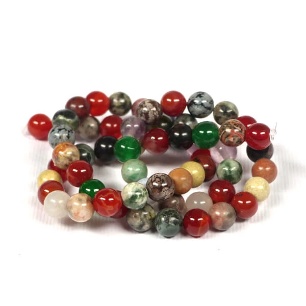 Perle din minerale  - Mix de pietre semi-prețioase, 6 mm, 1 șir