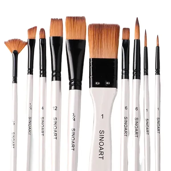 Set de pensule, sintetice - mixte, 10 buc, in suport cu fermoar