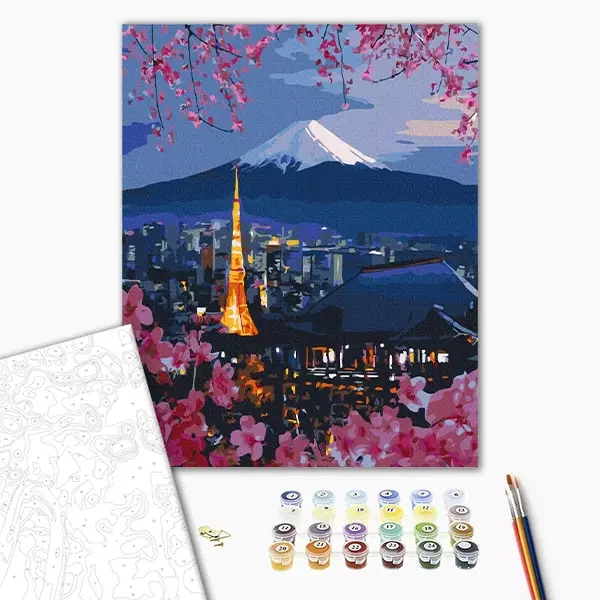 Pictură pe numere, pe pânză întinsă, 40x50 cm - Călătorii în Japonia