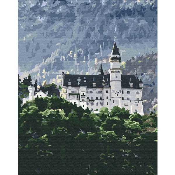 Pictură pe numere, pe pânză întinsă, 40x50 cm - Vedere spre Neuschwanstein