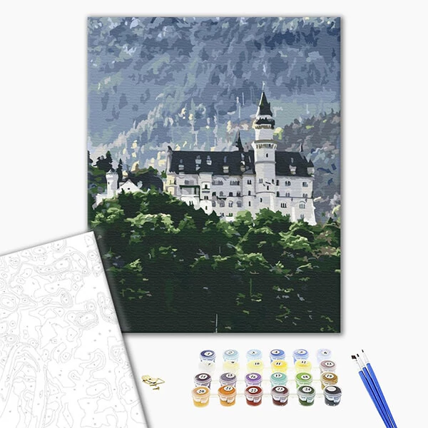 Pictură pe numere, pe pânză întinsă, 40x50 cm - Vedere spre Neuschwanstein