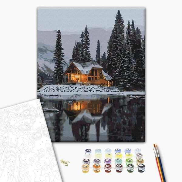 Pictură pe numere, pe pânză întinsă, 40x50 cm - Noapte înzăpezită