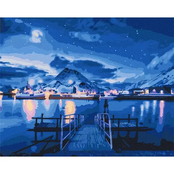 Pictură pe numere, pe pânză întinsă, 40x50 cm - Reflecții ale aurorei boreale
