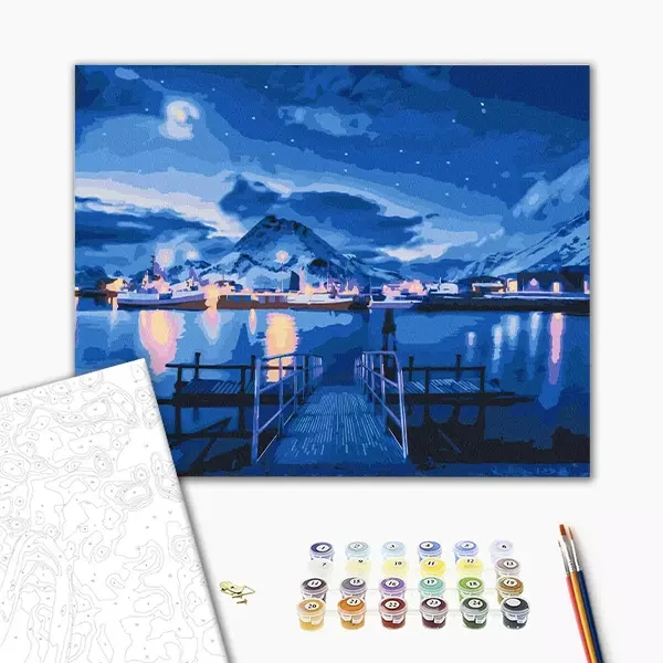 Pictură pe numere, pe pânză întinsă, 40x50 cm - Reflecții ale aurorei boreale