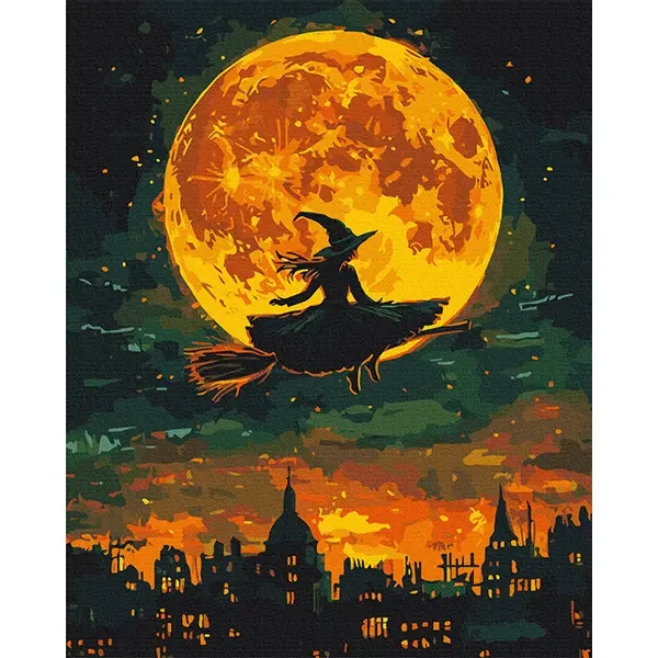 Pictură pe numere, pe pânză întinsă, 40x50 cm - Zborul vrăjitoarei