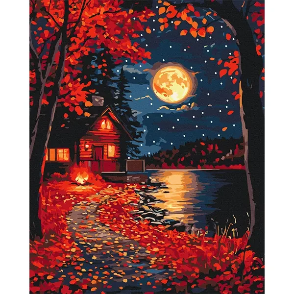 Pictură pe numere, pe pânză întinsă, 40x50 cm - Frunze roșii