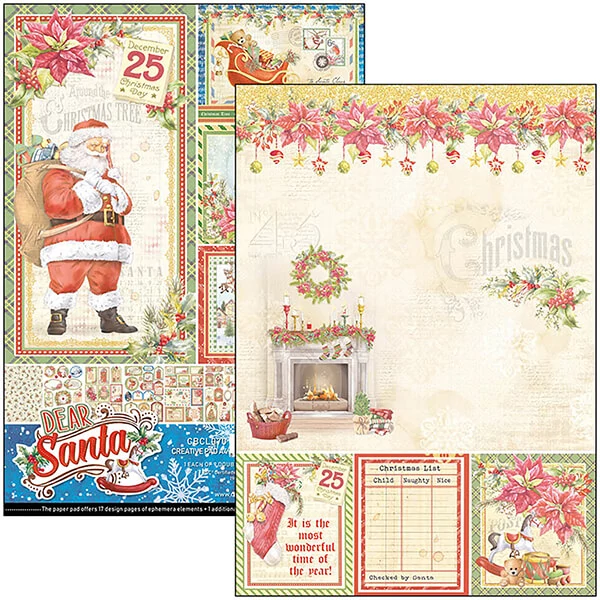 Set de hârtie scrapbook  Ciao Bella, A4, 9 coli - Dear Santa Creative Pad