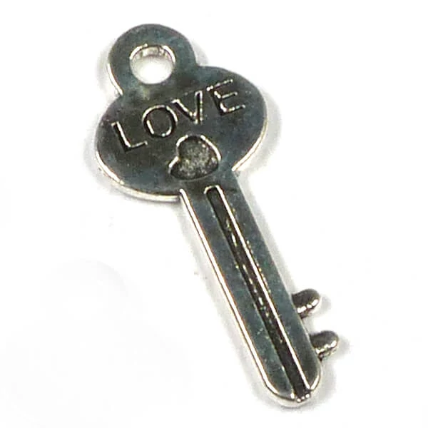 Charm, ornament metalic, 7 buc - cheie, lacat love