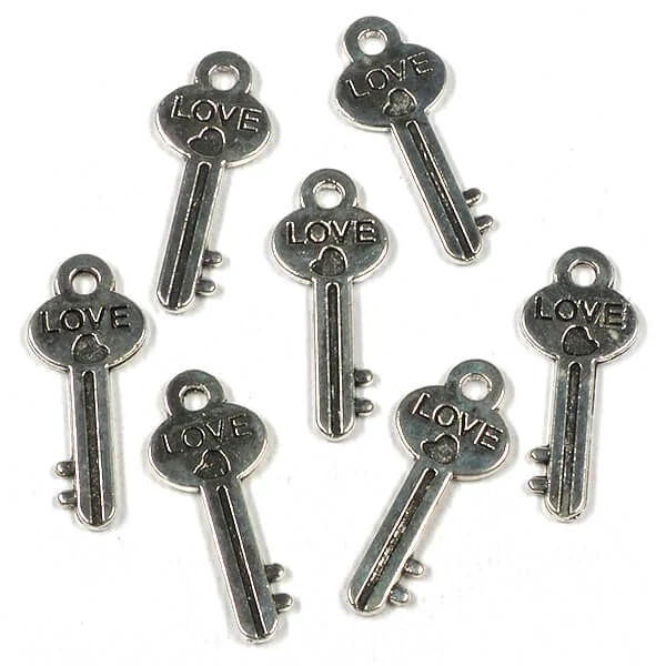 Charm, ornament metalic, 7 buc - cheie, lacat love