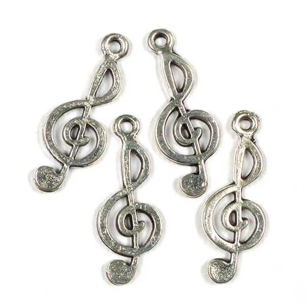 Charm, ornament metalic, 4 buc - cheie de sol