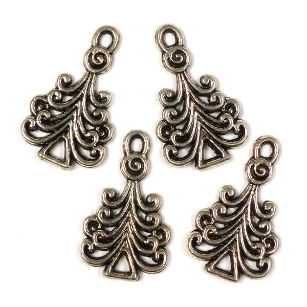 Charm, ornament metalic, 4 buc - pin de padure, 3D