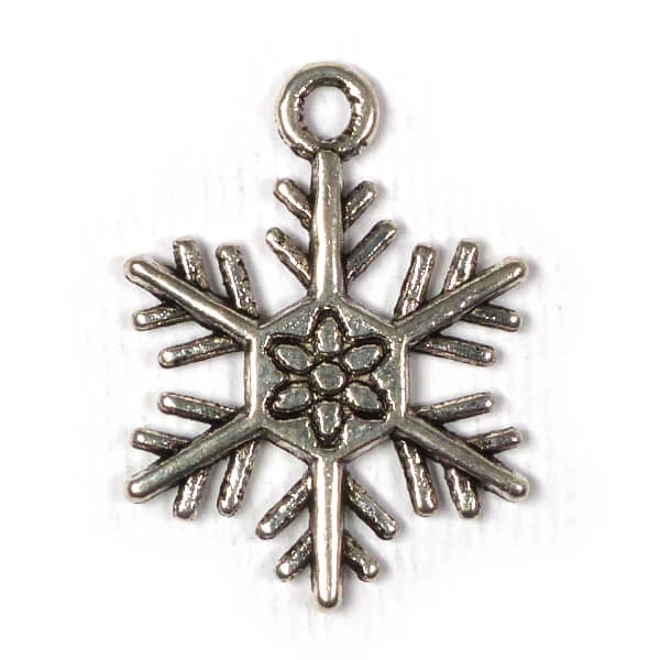 Charm, ornament metalic, 3 buc - cristal de zăpadă, 3D