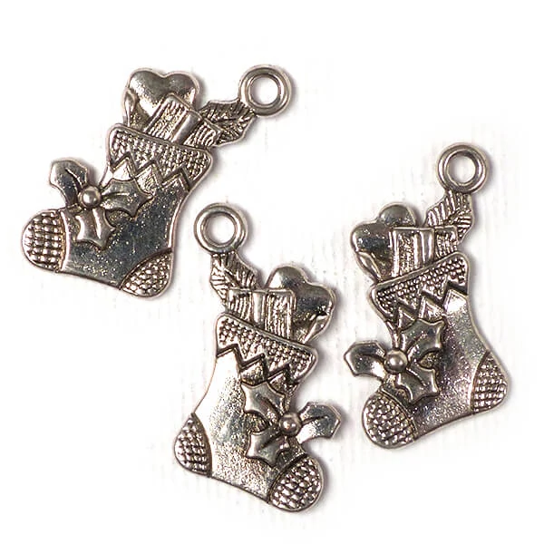 Charm, ornament metalic, 3 buc - șosete de Crăciun, 3D
