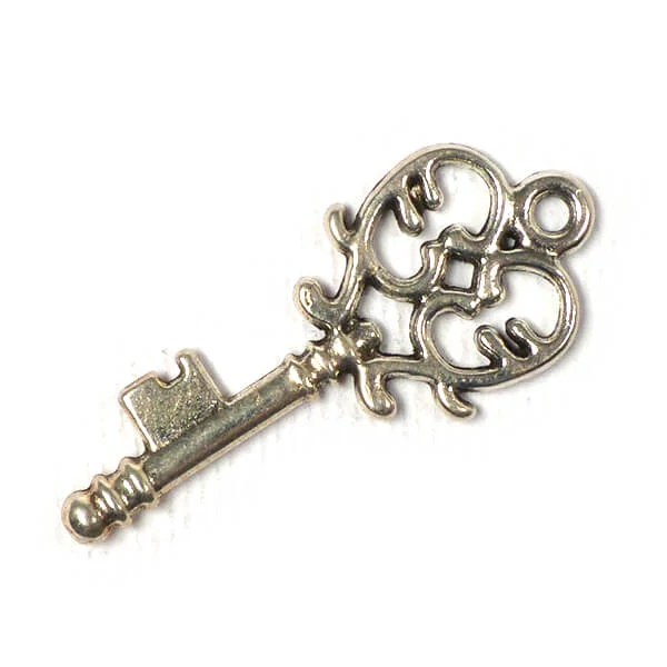 Charm, ornament metalic, 3 buc - cheie, stoloni, 3D