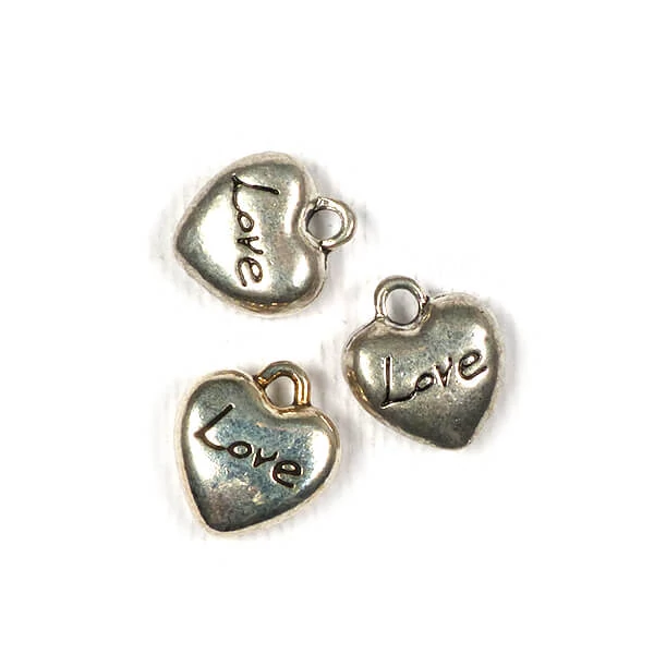 Charm, ornament metalic, 3 piese - inimă, 3D