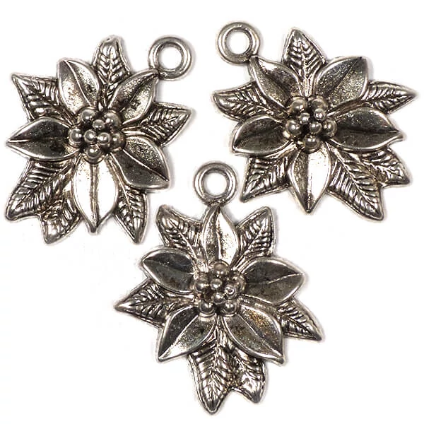 Charm, ornament metalic, 3 buc - poinsettia