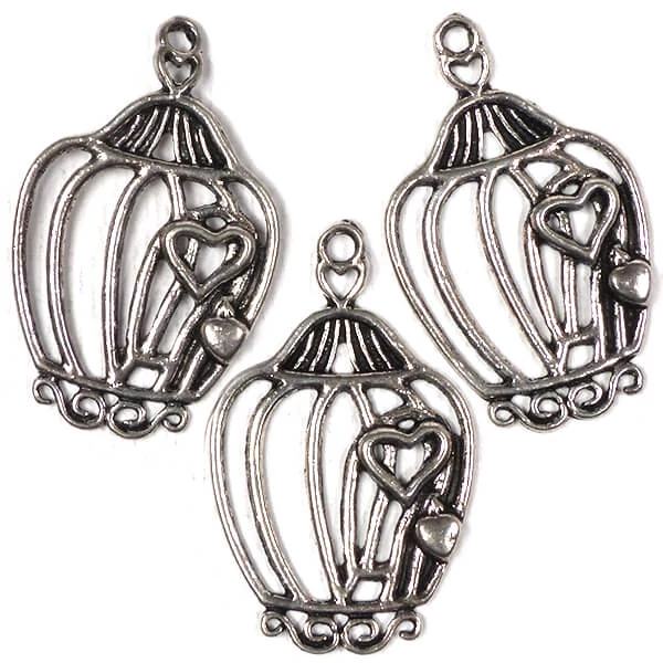 Charm, ornament metalic, 3 buc - cușcă de dragoste