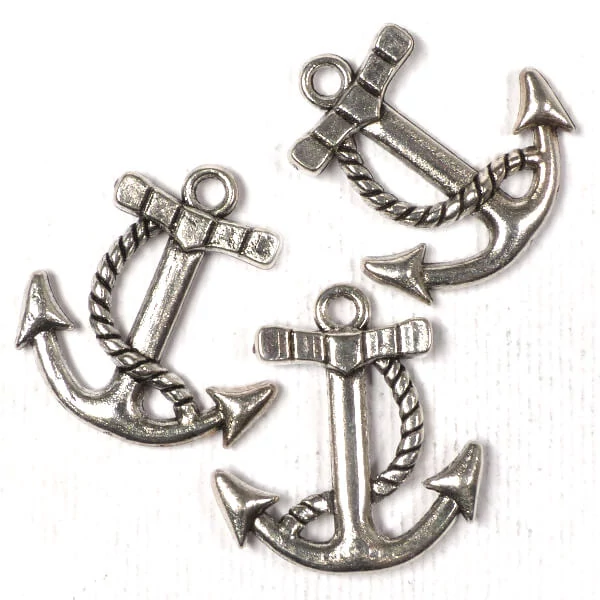 Charm, ornament metalic, 3 buc - ancora, 3D