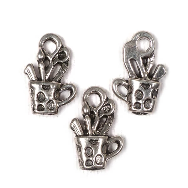 Charm, ornament metalic, 3 buc - cana de arta, 3D