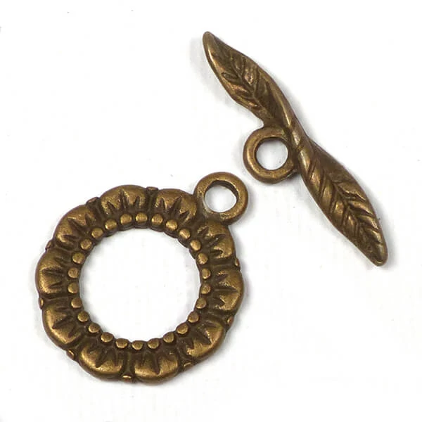 Ornament metalic Charm, 2 perechi - clemă în T, frunză florală, antică