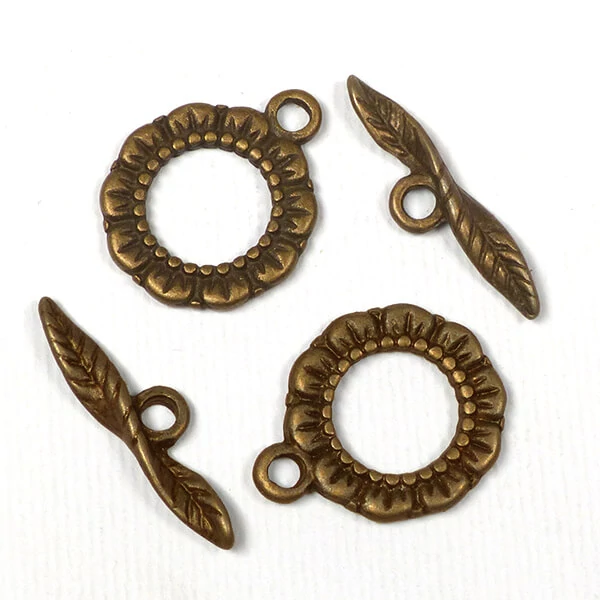 Ornament metalic Charm, 2 perechi - clemă în T, frunză florală, antică