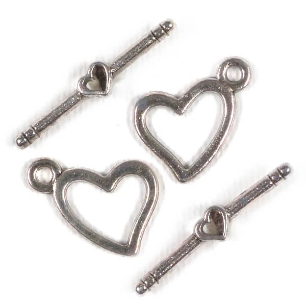 Charm, ornament metalic, 2 perechi - clemă în T, inimă