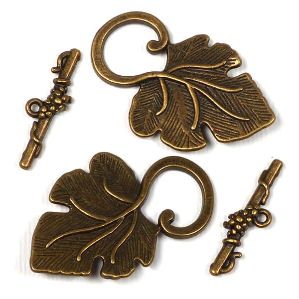 Ornament metalic Charm, 2 perechi - clemă în T, frunză de struguri, antic