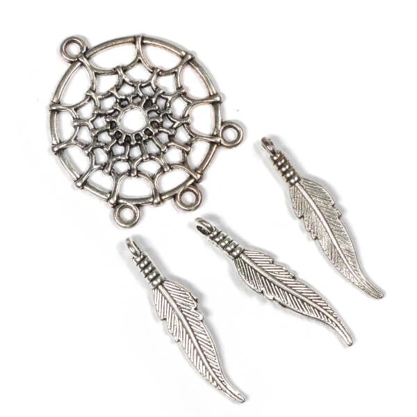 Ornament metalic Charm, 4 buc - pana de pasare