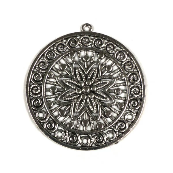 Charm, ornament metalic, 1 buc - rotund, perforat, decorativ