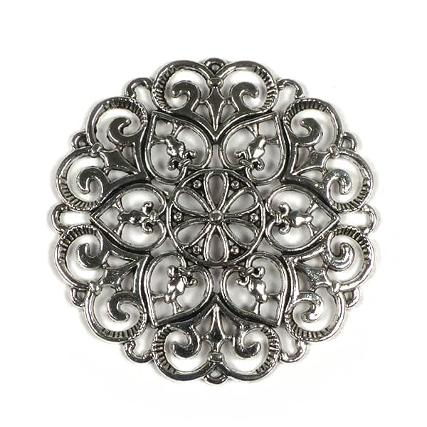 Charm, ornament metalic, 1 buc - rotund, străpuns, inimă